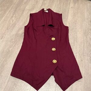 Vintage Burgundy Sleeveless Vest with Gold Buttons